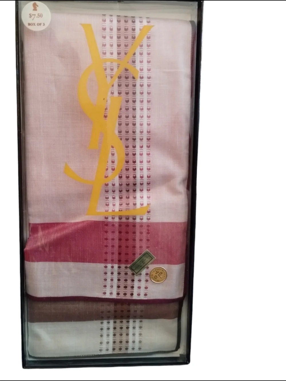 Vintage Yves Saint Laurent Men's Handkerchief Boxed Set Lot of 2 Cotton 17½ x 17